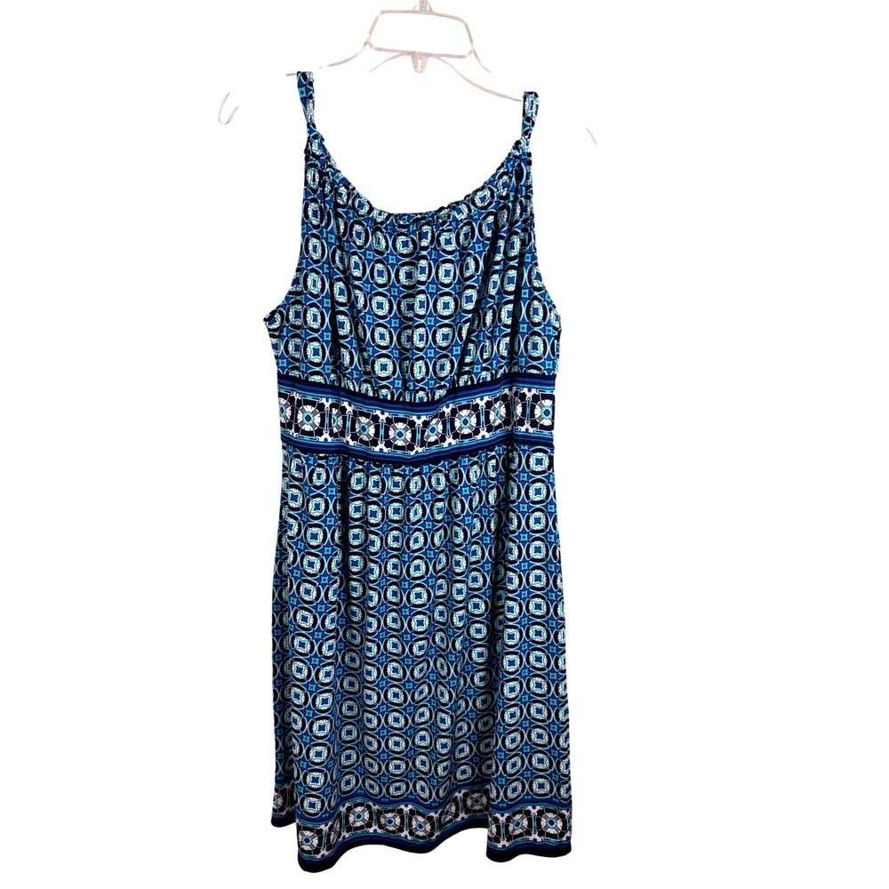 Max Studio Dress Womens XL Blue Geometric Empire Waist Excellent - Picture 1 of 10